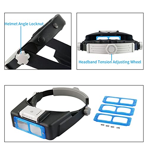 Beileshi Rechargeable Head-Mounted Magnifier with LED Light, Headband Double Lens Illuminated Reading Magnifier Loupe Jewelry Visor Opitcal Glass Binocular Magnifier with Lens -1.5X 2X 2.5X 3.5X - Thumbnail 3