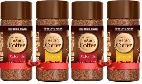 Image of Toffee Coffee Roasters Instant Coffee 100 Gm Each - Pack Of 4, Ethiopia & Columbia Instant Coffee | As Seen On Shark Tank | 100% Arabica Coffee Powder | Ready In Seconds, Technology, Glass Bottle