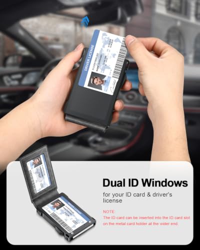 Image of Wallet for Men RFID Wallet with 2 ID Windows & Money Clip, Slim Card Holder | 10-12 Cards Bifold Minimalist Smart Pop Up Wallet for Front Pocket Compact Metal Credit Card Holder Birthday Gifts for Men