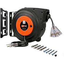 EP Retractable Extension Cord Reel, 45 Ft Heavy Duty Power Cord, 12 AWG/3C SJTOW, 15 AMP Circuit Breaker, Lighted Triple Tap, Ceiling or Wall Mount, UL Listed