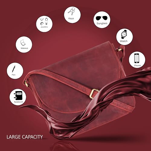 Image of Genuine Leather Shoulder Crossbody Purse For Women with Adjustable Strap, Mobile Pocket & Outside & Inside Zipper