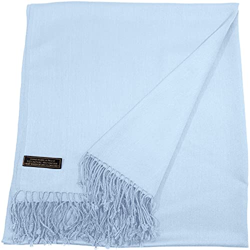 CJ Apparel Light Blue Baby Blue Solid Color Tassels Design Nepalese Shawl Seconds Scarf Wrap Stole Throw Head Wrap Pashmina Hand Made in Nepal New3