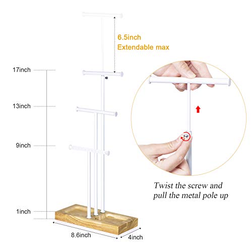 Love-Kankei Jewelry Tree Stand White Metal And Wood Base Adjustable Height With Large Storage Jewelry Organizer For Necklaces Bracelets Earring White And Natural Color #TOP4