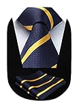 HISDERN Striped Wedding Tie Handkerchief Woven Classic Men's Necktie & Pocket Square Set,Yellow /...