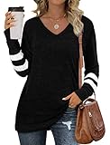Tunic Tops for Leggings for Women Dressy Pullover Sweatshirts V Neck Winter Tops Black M