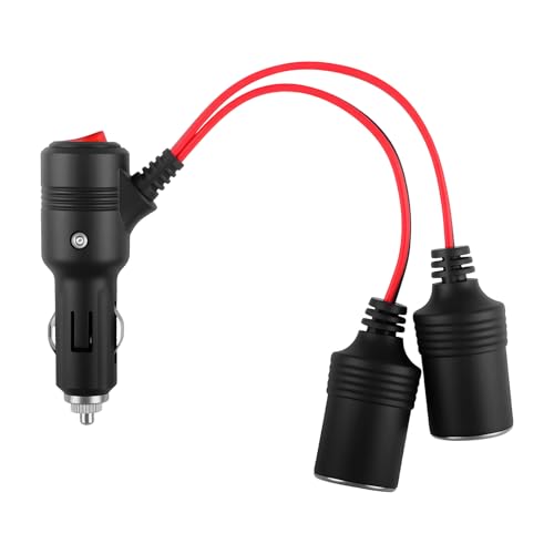 Adaptateur Allume-Cigare Voiture 1 vers 2, Prise Allume Cigare 12V 24V avec Interrupteur et Indicateur LED, Câble de Rallonge pour Véhicules