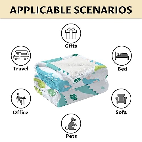 Dinosaur Blanket Gifts - 40"x50" Cute Throw for Girls & Boys - Blue Soft Fuzzy Blankets for Bed, Couch & Living Room