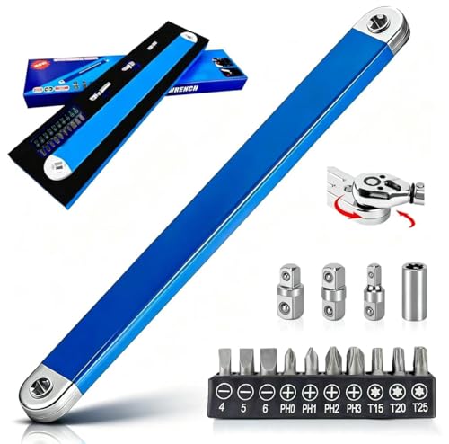 Offset Verlängerungsschlüssel Offset Extension Wrench mit 1/2 Zoll 1/4 Zoll und 3/8 Zoll Schraubenschlüssel Verlängerung mit Schraubendreher Bit Set SchraubwerkOffset SchlüSsel Ideal Für Enge RäUme