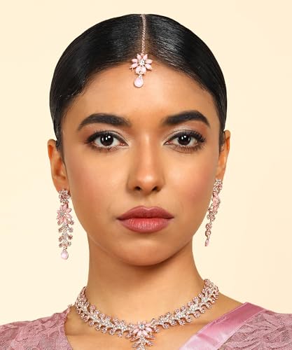 Image of Atasi International Diamond Necklace Jewellery Set for Women with Earrings and Maang Tikka for Wedding, Party, Engagements & Festivals
