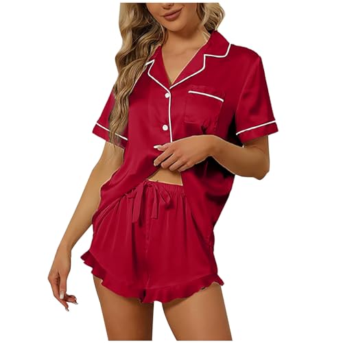Ensemble de pyjama à manches courtes en satin bordeaux pour des nuits d'été douces