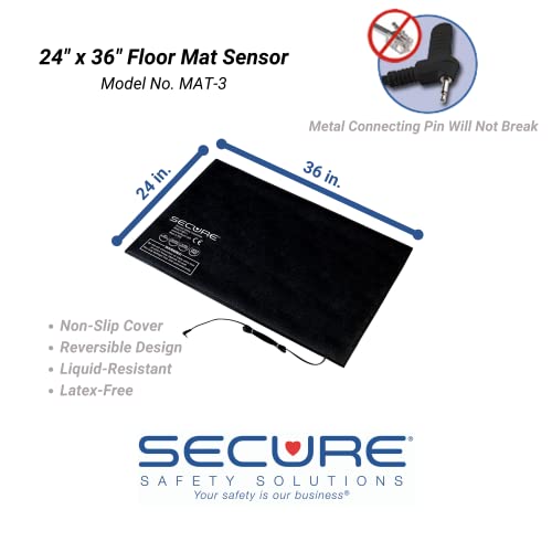 Wireless Bed Alarm for Elderly Adults - Caregiver Pager, 24" x 36" Floor Mat Sensor, Patient Alarm Monitor with Nurse Call Button - Bed Alarms and Fall Prevention for Elderly Dementia Patients