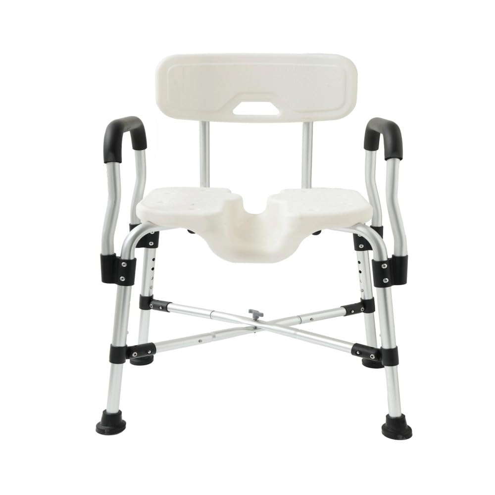 Silla de ducha de tamaño grande, silla de ducha semimontada extra ancha con asiento recortado en forma de U para lavado privado, silla de ducha para ancianos y discapacitados, capacidad de 125 kg.