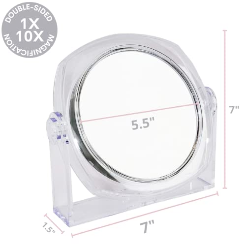 Rucci Espelho de maquiagem transparente, 1X/10X M821 espelho acrílico transparente 16,5 cm (pacote c