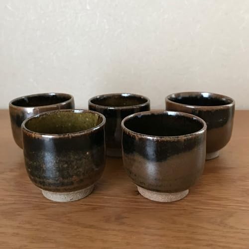 Etchu Seto-yaki ash-glazed stoneware guinomi sake cup, hand-thrown at a Seto-no-sato kiln in Tateyama, Toyama