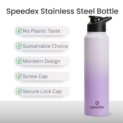 Image of Speedex Stainless Steel Water Bottle 1 Ltr, Leak Proof Sipper Cap, BIS Approved 1000 ml Metal Bottle For Daily, Office, School, Gym, Travel Use for Men, Women, Kids, Adults, Dual Purple, Set of 2