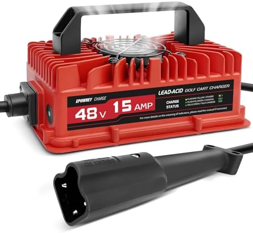 EPOWREY 15 Amp 48 Volt Golf Cart Battery Charger for Yamaha G29 with 3-Pin Leaf Plug