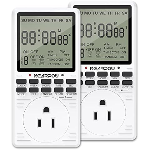 [2 Pack] Outlet Timer, NEARPOW Multifunctional Programmable Timer with Countdown and 7-Day Digital Infinite Repeat Cycle Intermittent, 19 ON/Off Programs for Electrical Outlets, 3 Prong, 15A/1800W Cover
