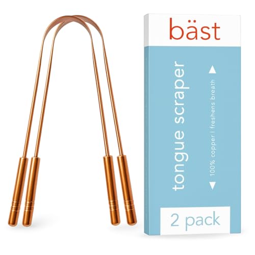 Bäst Tongue Scraper • 100% Copper (2 Pack) Premium Tongue Cleaner • Improve Oral Health • Ayurvedic Cleaning Tool