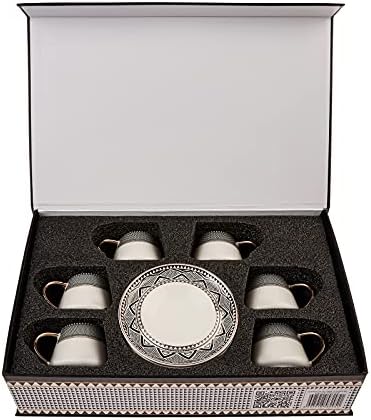 KARACA Globe Turkish Coffee Cups and Saucer for 6 People, 12 Pieces, 90 ml Espresso Turkish Coffee Demitasse Set of 6 Cups & Saucers Made of Porcelain, 3 oz Espresso&Turkish Coffee Cups with Saucers