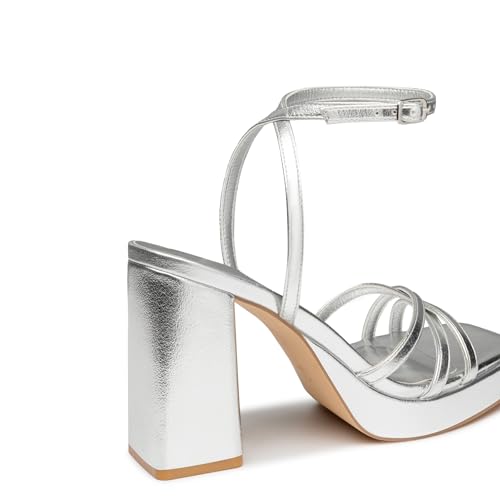 Trary Gold & White Heels - Square Toe, 3 inch Platform, Strappy & Block Heels for Wide Feet, Ankle Strap Y2k Shoes for Prom2