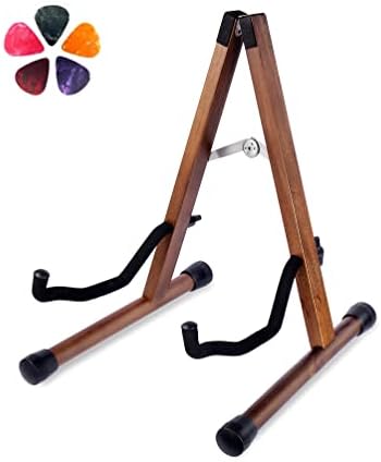 Wooden Acoustic Guitar Stand, Adjustable Guitar Floor Stand, A Frame Folding Acoustic Electric Guitar Holder with Foam Padded for Bass, Cello, Mandolin, Banjo, Ukulele