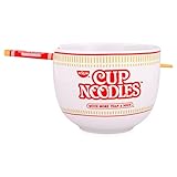 Silver Buffalo Nissin Classic Cup Noodles Logo Much More than a Soup - Cuenco de cerámica para arroz con palillos, 20 onzas