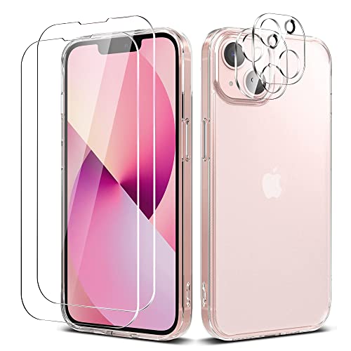 iLiebe Handyhülle Kompatibel mit iPhone 13 Mini Hülle mit 2 Stück Panzerglas und 2 Stück Kamera Panzerglas Transparente Soft Silikon TPU Schutzhülle für iPhone 13 Mini Cover