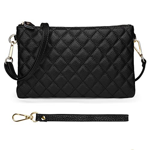 Image of YALUXE Women's Genuine Leather Wristlet Purse Clutch Handbag with Phone Pocket Card Holder and Crossbody Strap