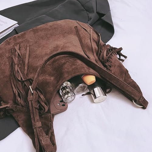 Image of Women Vintage Suede Fringe Hobo Bag Tote Shoulder Bag Crossbody Bag and Hippie Western Cowgirl Purse Shoulder Bag