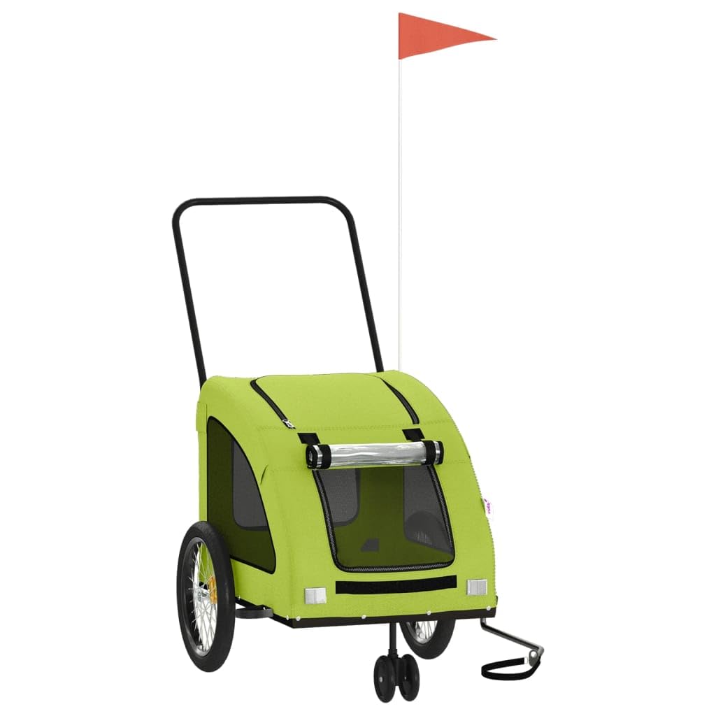 vidaXL Pet Bike Trailer, Pet Cart Carrier for Small Dogs, Dog Bike Trailer with Flag, Dog Bicycle Wagon Cargo Bike Cart, Green Oxford Fabric and Iron
