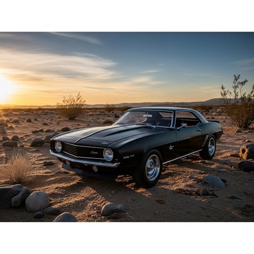 D-Power 1:36 Diecast Chevrolet Camaro 1969 – Matte Black, Pull Back, Classic Muscle Car Collectible Model