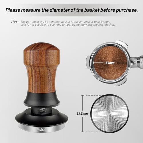 NOTSEK Coffee Tamper, Spring Loaded 54mm Tamper with Ripple Base, Walnut Wood Tamper Tool with 304 Stainless Steel Base for Sage Portafilter - Image 4