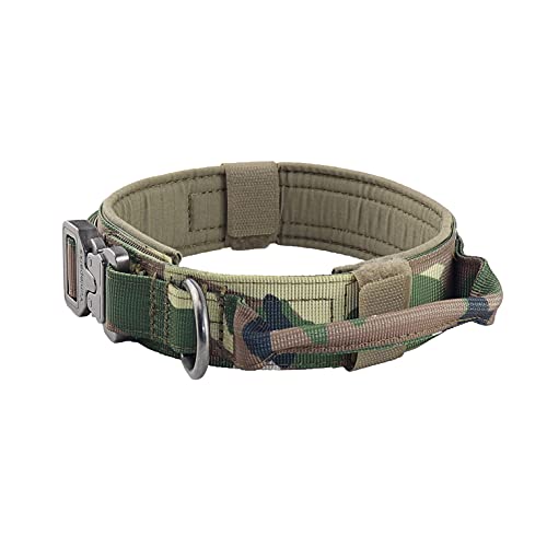 Yunlep Adjustable Tactical Dog Collar Military Nylon Heavy Duty Metal Buckle with Control Handle for Dog Training(XL,Camo)