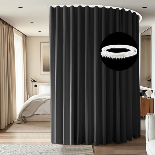 cbsroro Room Divider Curtains Ceiling Mounted Track Sets Extra Wide Blackout Curtain Flexible Tracks for Bedroom Privacy Partition Separator, 1 Panel Black Drape and White Rail, W8.3 x H7ft by cbsroro - Used condition - US$36.99
