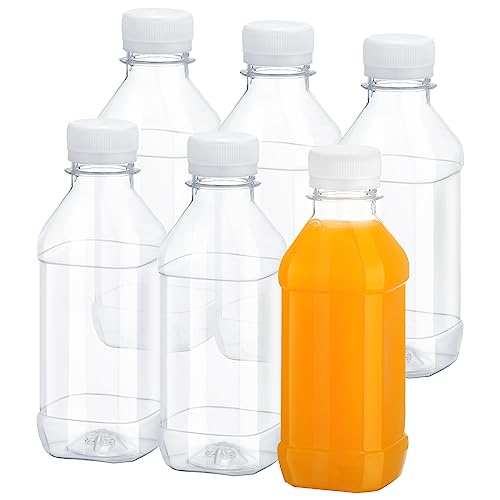 FRIUSATE 6 botellas de jugo de 230 ml cuadradas con tapas, botellas de plástico a prueba de fugas, botellas de chupito reutilizables para batidos, jugos, cerveza, leche