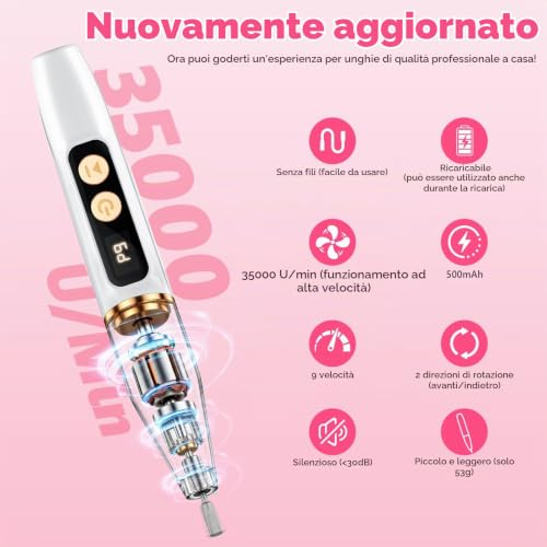 Seconda immagine Fresa per Unghie 35000RPM,12 in 1 Elettrica Fresa per Unghie Professionale