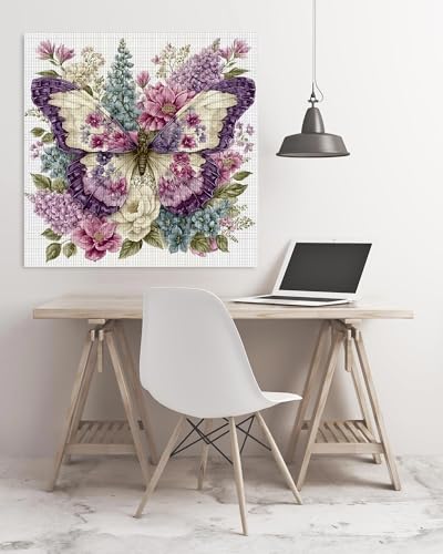 Image of askkqtx Butterfly Stamped Cross Stitch Kits for Adults 14x14 Inch