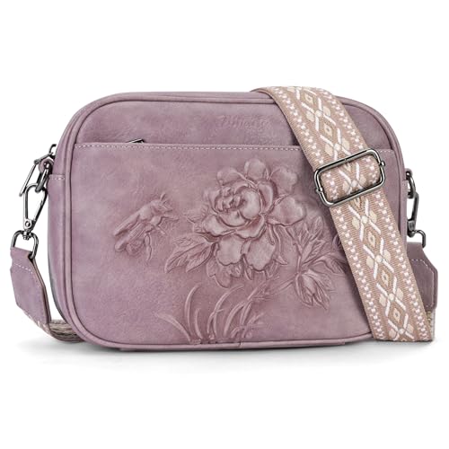 Image of Small Crossbody Purses for Women, Trendy Vegan Leather Crossbody Bag Embossed Travel Shoulder Handbags with Wide Strap