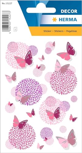 HERMA 15227 Pegatinas de Mariposas Rosas pequeñas, 26 Unidades, Mariposas con Flores y Relieve de Plata, Etiquetas de Mariposa para álbum de Fotos, Diario, álbum de poesía, Scrapbooking, Cartas