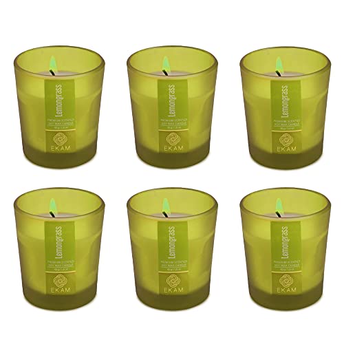 Image of EKAM Lemongrass Votive Soy Wax Scented Candle, 40 Grams, 10 Hours Burn Time| Long Lasting Premium Candles | Ideal for Home Decor | Gifting & Aromatherapy (Pack of 6)