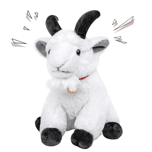 Frankiezhou Home Screaming Sitting White Goat with Bell Plush Animal