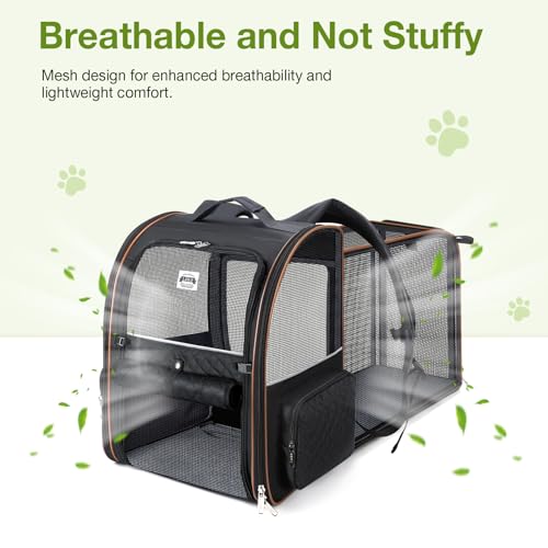 Lekespring Erweiterbar Katzenrucksack Hunderucksack für Katzen Hunde bis 10kg, Groß Katzen Rucksack Faltbare Haustier Rucksack, Schwarz