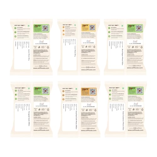 Image of Zoff Whole Powder Masala Combo - Cumin, Red Chilli, Black Pepper, Green Cardamom, Fenugreek Seeds & Ajwain - Authentic Indian Spices for Cooking, Seasoning, and Flavoring