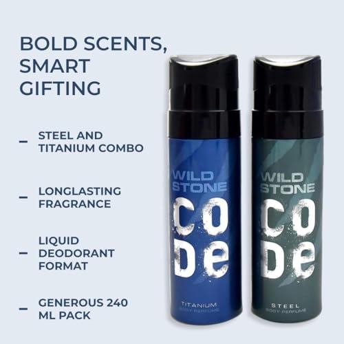 Image of WILD STONE CODE Steel & Titanium Combo For Men, Liquid Perfume, 240 Ml