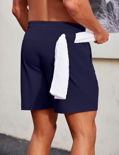 PINSPARK Men's Gym Workout Shorts - 7" Quick Dry Running Athletic Shorts with Towel Loop and Zipper Pockets3