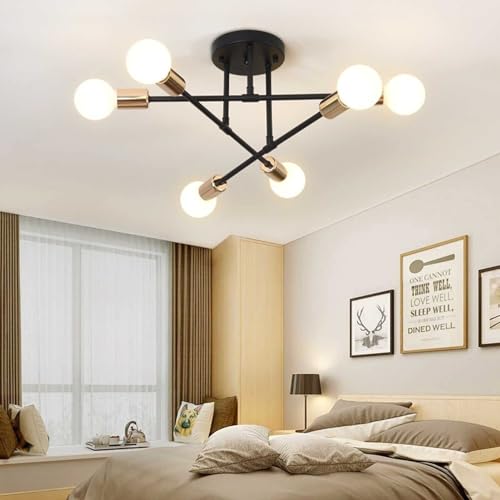 SYAXVOM Modern Sputnik Chandelier 6-Head Semi Flush Mount Ceiling Light Mid Century Industrial LED Fixture for Living Room Kitchen Bedroom Stylish Home Decor.