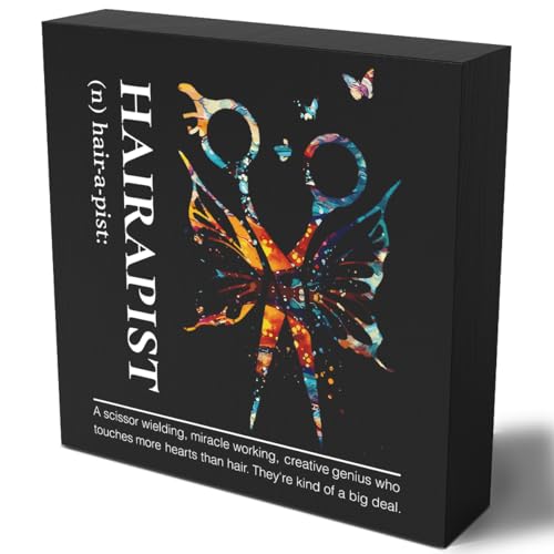 Hair Salon Decor Hairapist Definition Wooden Box Sign Decorations for Home Office Shelf Table Counter Beauty Shop Barbershop Desk Decor Gifts for Men Male Hairstylist 5 x 5 Inch (Black)