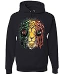 Tee Hunt Rasta Lion with Headphones Hoodie Reggae Smoking Jamaica 420 Black XL