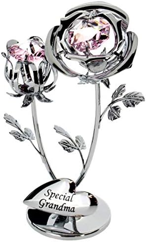 Crystocraft Chrome Plated Rose & Rose Bud Ornament. (Special Grandma)