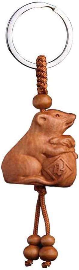 Luxury Wood Good Luck Zodiacs Keychain Car Hanging Pendant/Key or Bag Decor feng shui Key Ring Blessing Wealth Success